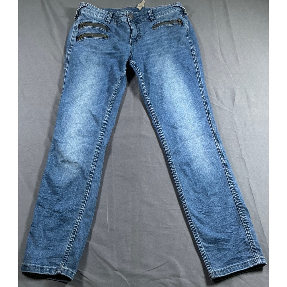 Free People Women Blue Zipper Detail Skinny Jeans W29 Medium Wash Moto Denim